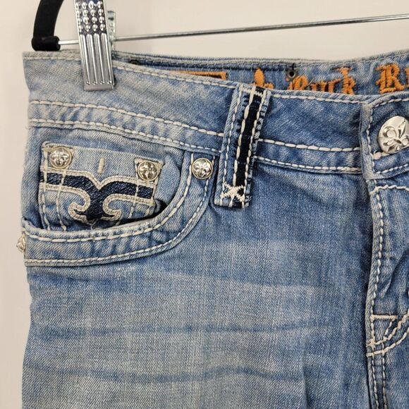 Rock Revival Abbie Straight Leg Low Rise Jeans Women Sz 28 Distressed Light Wash - Picture 6 of 13